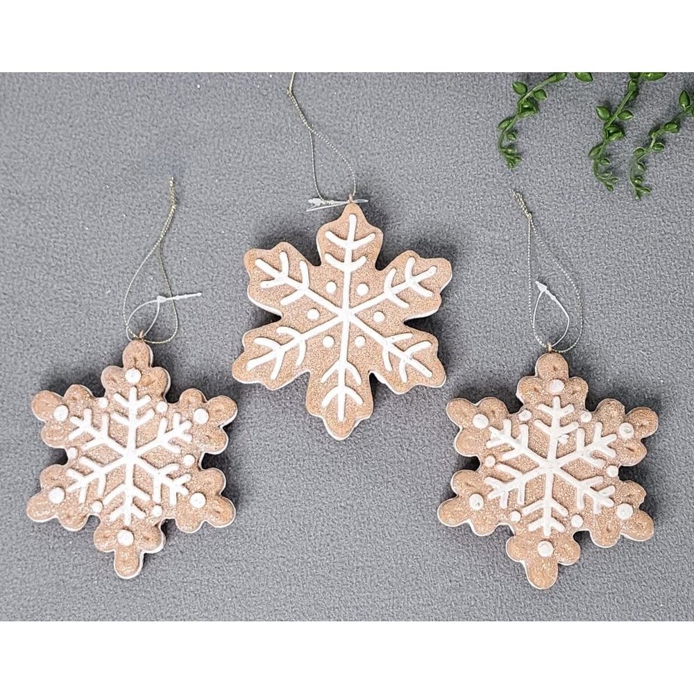 Christmas Gingerbread Snowflakes Faux Cookies Decor 3 Pc Peppermint Candy Land